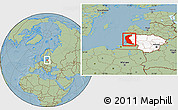 Savanna Style Location Map of Klaipeda, highlighted country, hill shading