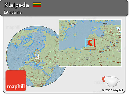 Savanna Style Location Map of Klaipeda, hill shading