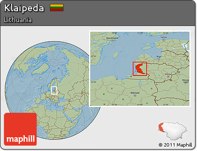 Savanna Style Location Map of Klaipeda, hill shading
