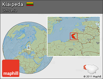 Savanna Style Location Map of Klaipeda, hill shading