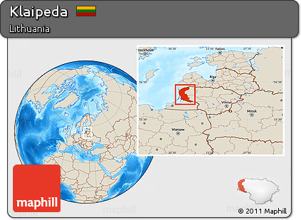 Shaded Relief Location Map of Klaipeda, within the entire country