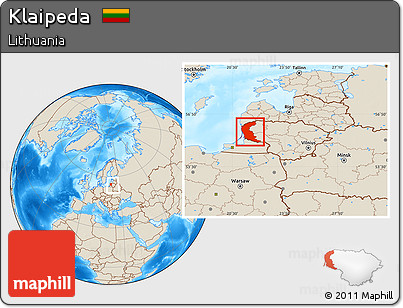 Shaded Relief Location Map of Klaipeda, within the entire country