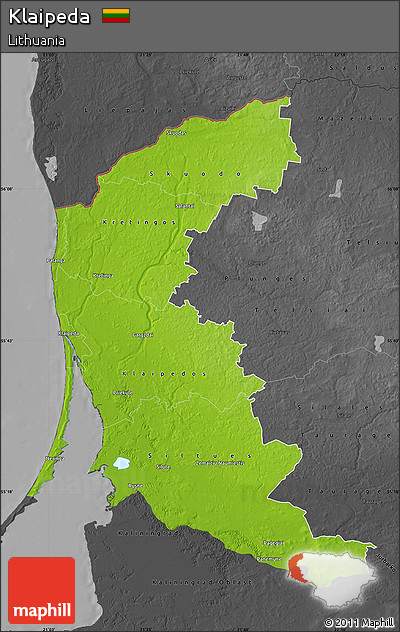 Physical Map of Klaipeda, darken, desaturated
