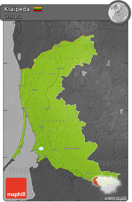 Physical Map of Klaipeda, darken, desaturated
