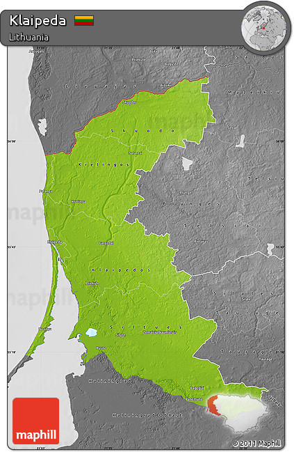 Physical Map of Klaipeda, desaturated