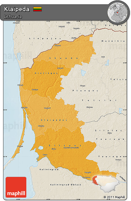 Political Shades Map of Klaipeda, shaded relief outside