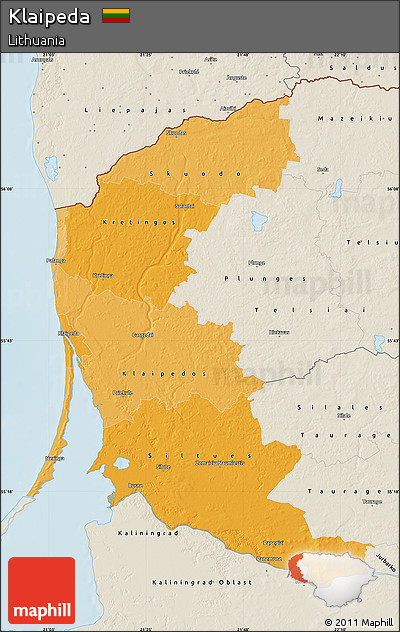 Political Shades Map of Klaipeda, shaded relief outside