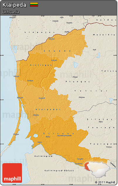Political Shades Map of Klaipeda, shaded relief outside