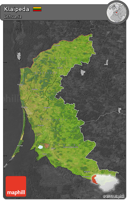 Satellite Map of Klaipeda, darken, desaturated