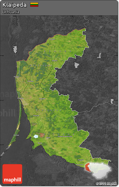 Satellite Map of Klaipeda, darken, desaturated