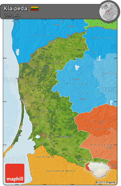 Satellite Map of Klaipeda, political shades outside