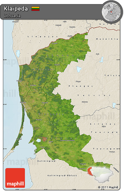 Satellite Map of Klaipeda, shaded relief outside