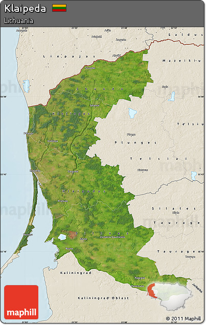 Satellite Map of Klaipeda, shaded relief outside