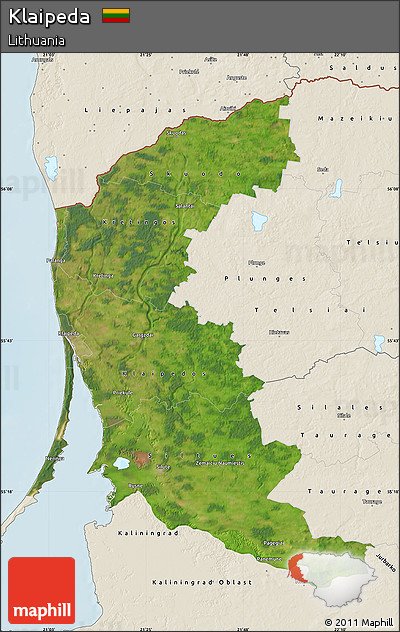 Satellite Map of Klaipeda, shaded relief outside