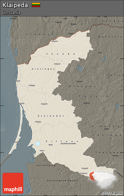 Shaded Relief Map of Klaipeda, darken