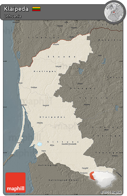 Shaded Relief Map of Klaipeda, darken