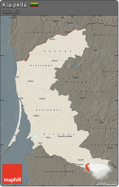 Shaded Relief Map of Klaipeda, darken