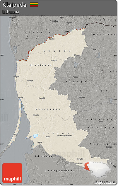 Shaded Relief Map of Klaipeda, darken, semi-desaturated