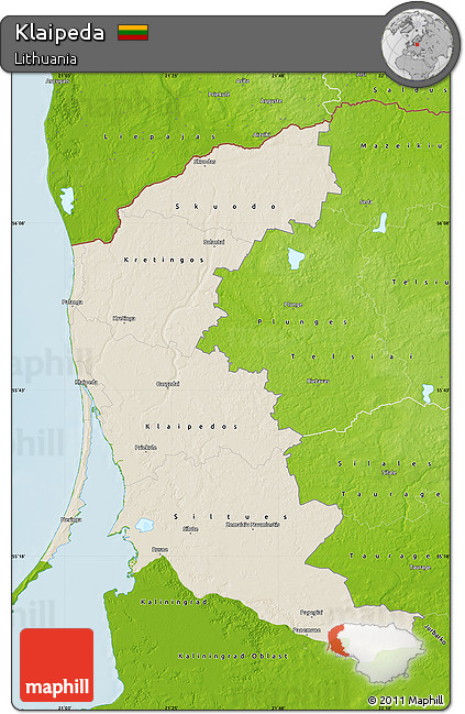 Shaded Relief Map of Klaipeda, physical outside