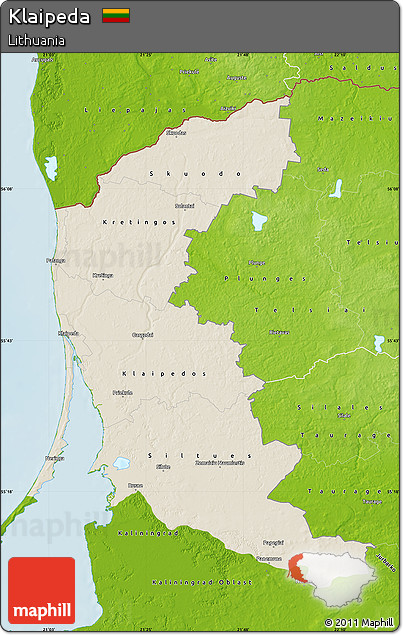 Shaded Relief Map of Klaipeda, physical outside