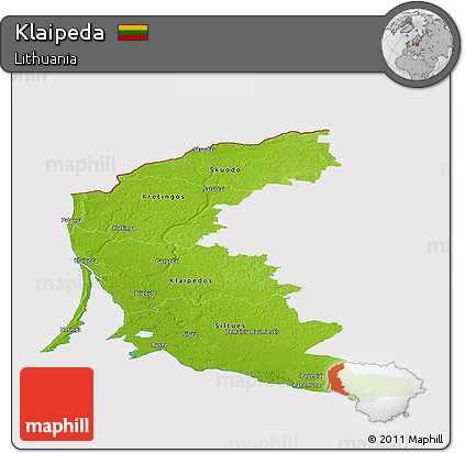 Physical Panoramic Map of Klaipeda, cropped outside