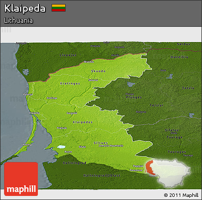 Physical Panoramic Map of Klaipeda, darken