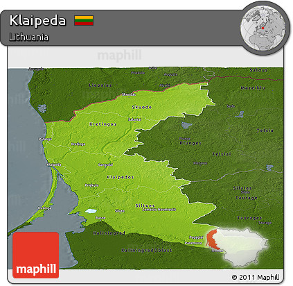 Physical Panoramic Map of Klaipeda, darken