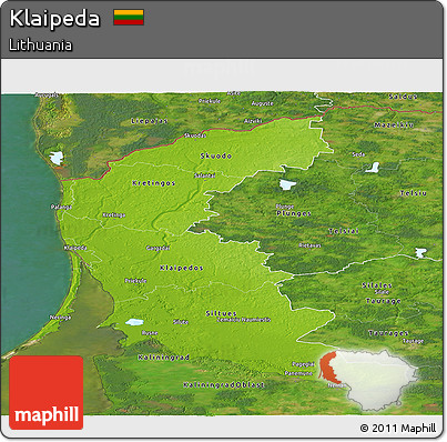 Physical Panoramic Map of Klaipeda, satellite outside