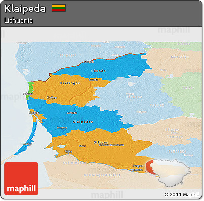 Political Panoramic Map of Klaipeda, lighten