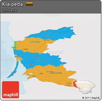 Political Panoramic Map of Klaipeda, single color outside