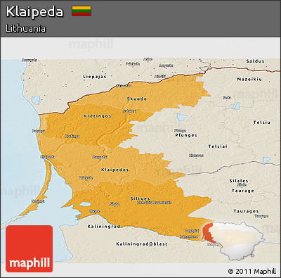 Political Shades Panoramic Map of Klaipeda, shaded relief outside