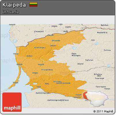 Political Shades Panoramic Map of Klaipeda, shaded relief outside