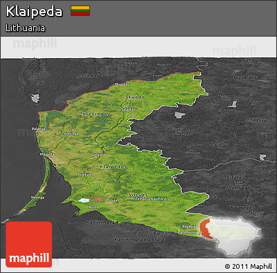 Satellite Panoramic Map of Klaipeda, darken, desaturated