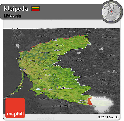 Satellite Panoramic Map of Klaipeda, darken, desaturated