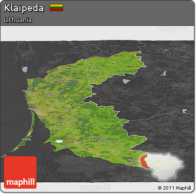 Satellite Panoramic Map of Klaipeda, darken, desaturated