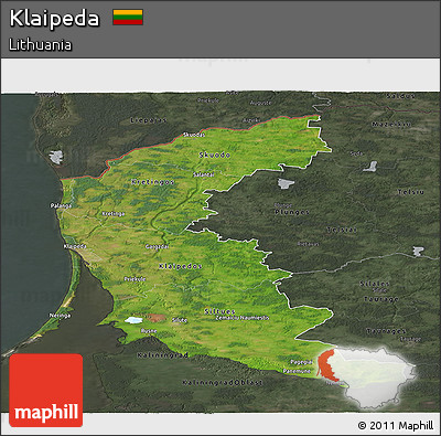 Satellite Panoramic Map of Klaipeda, darken, semi-desaturated