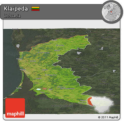 Satellite Panoramic Map of Klaipeda, darken, semi-desaturated