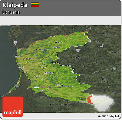 Satellite Panoramic Map of Klaipeda, darken, semi-desaturated