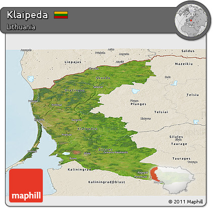 Satellite Panoramic Map of Klaipeda, shaded relief outside
