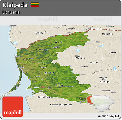 Satellite Panoramic Map of Klaipeda, shaded relief outside