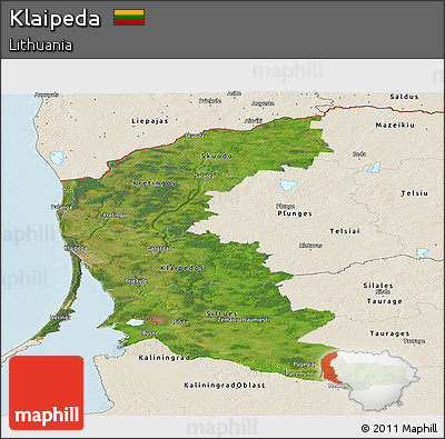 Satellite Panoramic Map of Klaipeda, shaded relief outside