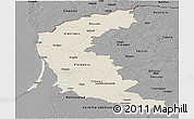 Shaded Relief Panoramic Map of Klaipeda, darken, desaturated