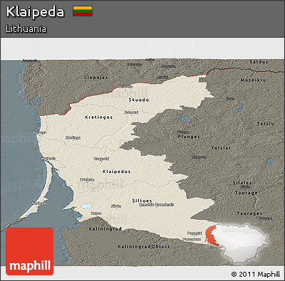 Shaded Relief Panoramic Map of Klaipeda, darken