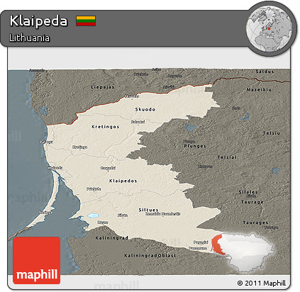 Shaded Relief Panoramic Map of Klaipeda, darken