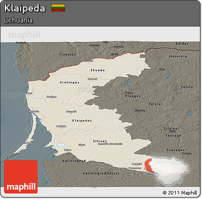 Shaded Relief Panoramic Map of Klaipeda, darken