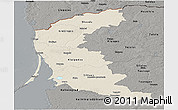 Shaded Relief Panoramic Map of Klaipeda, darken, semi-desaturated