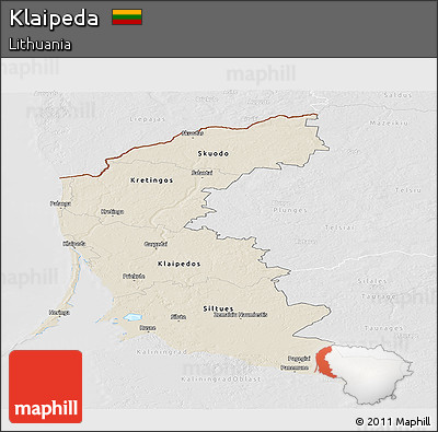 Shaded Relief Panoramic Map of Klaipeda, lighten, desaturated