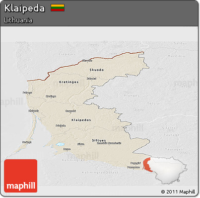 Shaded Relief Panoramic Map of Klaipeda, lighten, desaturated