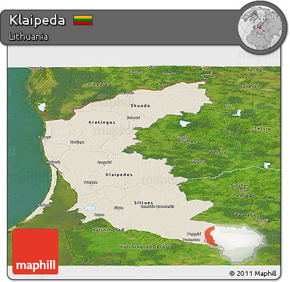 Shaded Relief Panoramic Map of Klaipeda, satellite outside