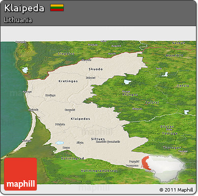 Shaded Relief Panoramic Map of Klaipeda, satellite outside